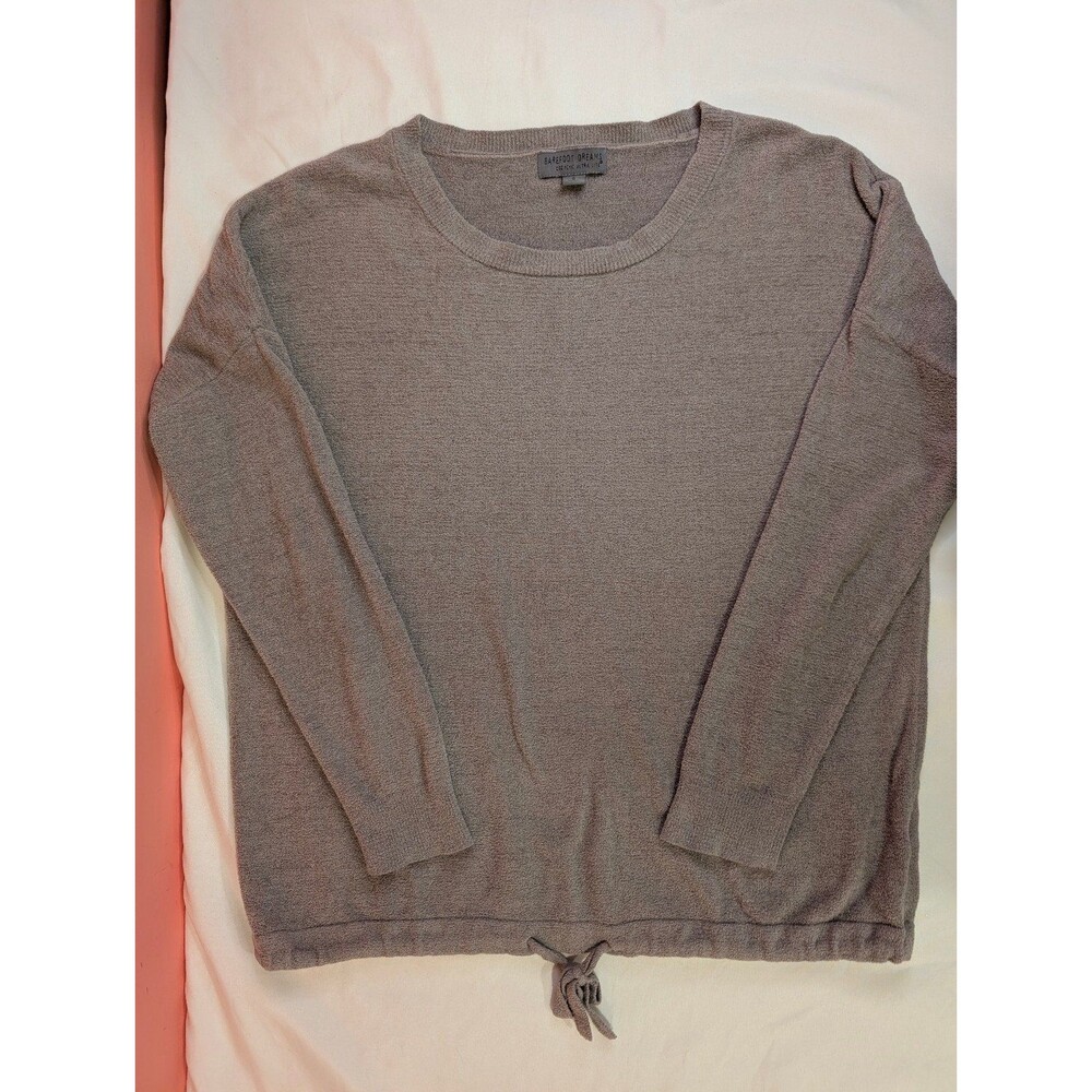 Women's Barefoot Dreams Ultra Lite Lounge Drawstring Hem Sweater Gray Small